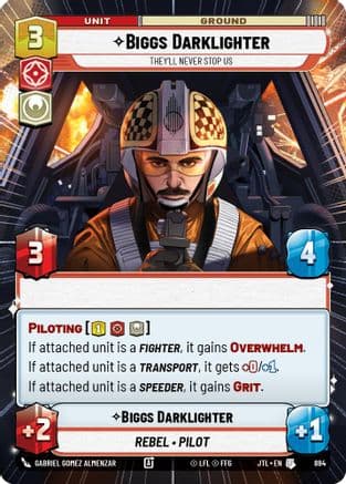 Biggs Darklighter - They'll Never Stop Us (Hyperspace Foil) — Jump to Lightspeed Star Wars: Unlimited card by Gabriel Gomez Almenzar