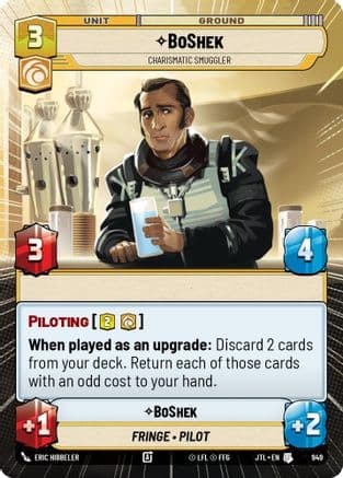 BoShek - Charismatic Smuggler (Hyperspace Foil) — Jump to Lightspeed Star Wars: Unlimited card by Eric Hibbeler