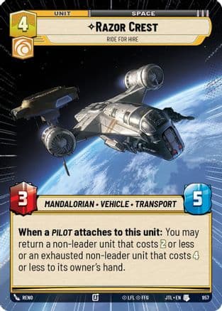 Razor Crest - Ride For Hire (Hyperspace Foil) — Jump to Lightspeed Star Wars: Unlimited card by Reno