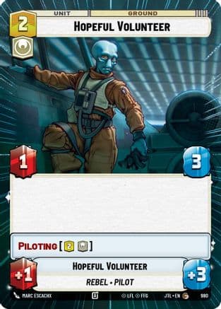 Hopeful Volunteer (Hyperspace Foil) — Jump to Lightspeed Star Wars: Unlimited card by Marc Escachx