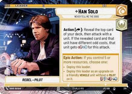 Han Solo - Never Tell Me the Odds (Hyperspace) — Jump to Lightspeed Star Wars: Unlimited card by David Buisan
