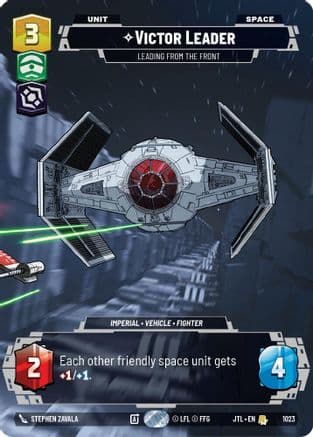 Victor Leader - Leading from the Front (Prestige) — Jump to Lightspeed Star Wars: Unlimited card by Stephen Zavala