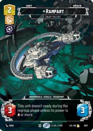 Rampart - Enjoy the Exit (Prestige) — Jump to Lightspeed Star Wars: Unlimited card by EJ Dela Cruz