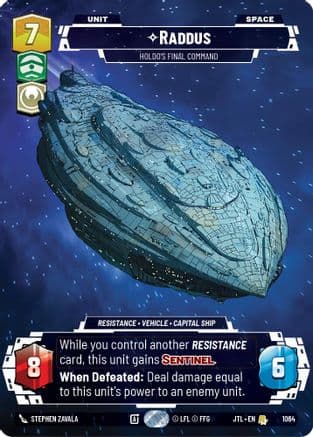 Raddus - Holdo's Final Command (Prestige Foil) — Jump to Lightspeed Star Wars: Unlimited card by Stephen Zavala