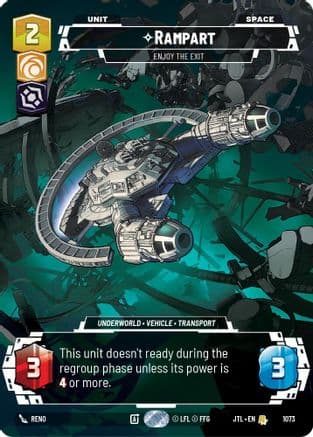Rampart - Enjoy the Exit (Prestige Foil) — Jump to Lightspeed Star Wars: Unlimited card by EJ Dela Cruz