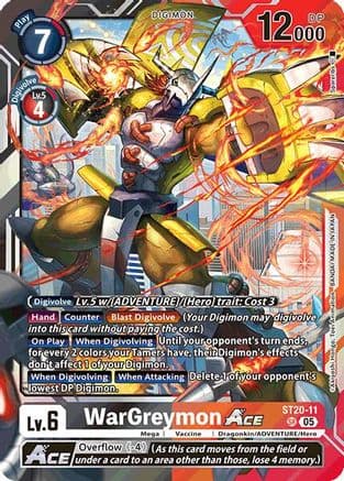 WarGreymon ACE — Starter Deck 20: Protector of Light Digimon Card Game card by Akiyoshi Hongo, Toei Animation, BANDAI MADE IN JAPAN