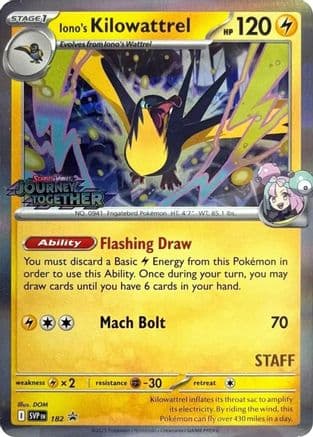 Iono's Kilowattrel - 182 (Prerelease) [Staff] — SV: Scarlet & Violet Promo Cards Pokémon TCG card by DOM