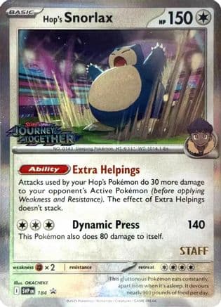 Hop's Snorlax - 184 (Prerelease) [Staff] — SV: Scarlet & Violet Promo Cards Pokémon TCG card by OKACHEKE
