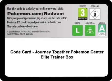 Code Card - Journey Together Pokemon Center Elite Trainer Box — SV09: Journey Together