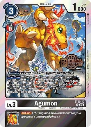 Agumon — Starter Deck 20: Protector of Light Release Event Cards Digimon Card Game card by Akiyoshi Honga, Toei Animation