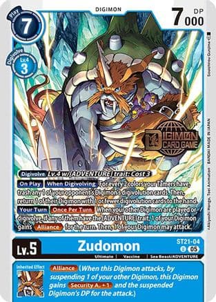 Zudomon — Starter Deck 21: Hero of Hope Release Event Cards Digimon Card Game card by Akiyoshi Hongo, Toei Animation