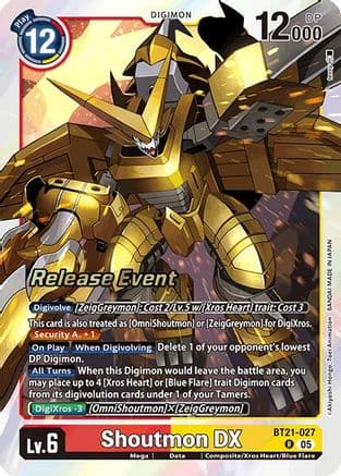 Shoutmon DX — World Convergence Release Event Cards Digimon Card Game card by Akiyoshi Hongo, Toei Animation, BANDAI MADE IN JAPAN
