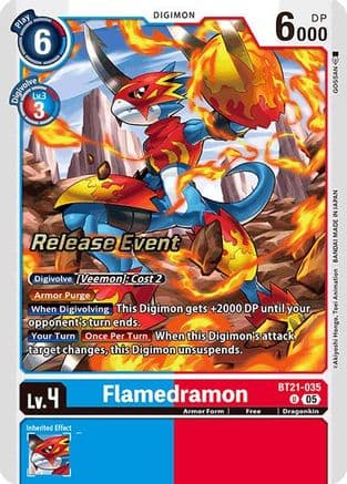 Flamedramon — World Convergence Release Event Cards Digimon Card Game card by Akiyoshi Hongo, Toei Animation