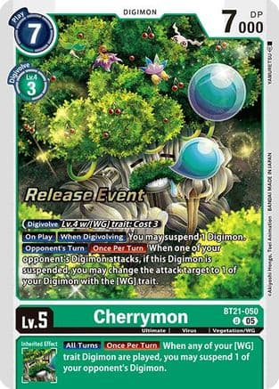 Cherrymon — World Convergence Release Event Cards Digimon Card Game card by Akiyoshi Honga, Toei Animation