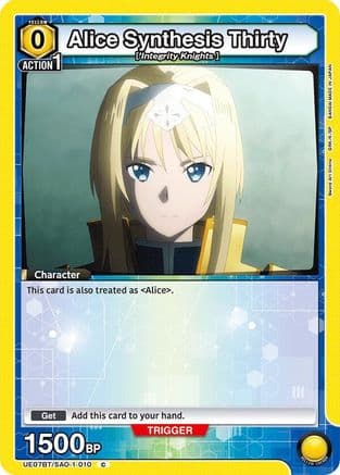 Alice Synthesis Thirty (010) — UE07BT: Sword Art Online Union Arena card by BANDAI MADE IN JAPAN