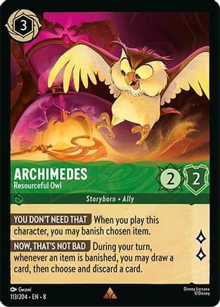 Archimedes - Resourceful Owl — Reign of Jafar Disney Lorcana card by Gwawi