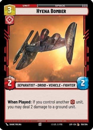 Hyena Bomber — Legends of the Force Star Wars: Unlimited card by Shane Molina