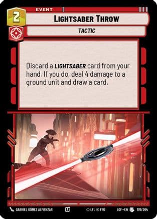 Lightsaber Throw — Legends of the Force Star Wars: Unlimited card by Gabriel Gómez Almenzar