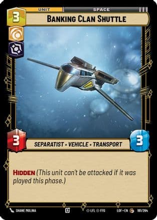 Banking Clan Shuttle — Legends of the Force Star Wars: Unlimited card by Shane Molina