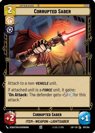 Corrupted Saber — Legends of the Force Star Wars: Unlimited card by Sebastián Guidobono
