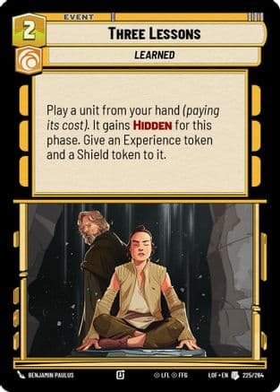 Three Lessons — Legends of the Force Star Wars: Unlimited card by Benjamin Paulus
