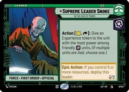 Supreme Leader Snoke - In the Seat of Power — Legends of the Force Star Wars: Unlimited card by Pius Bak