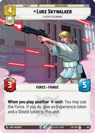 Luke Skywalker - A Hero's Beginning (Hyperspace) — Legends of the Force Star Wars: Unlimited card by Joey Vazquez