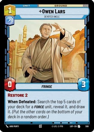 Owen Lars - Devoted Uncle (Foil) — Legends of the Force Star Wars: Unlimited card by Ario Murti