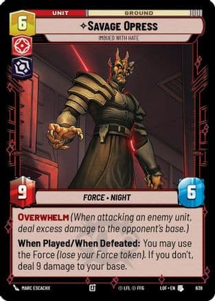 Savage Opress - Imbued With Hate (Foil) — Legends of the Force Star Wars: Unlimited card by Marc Escachx