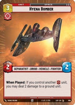 Hyena Bomber (Hyperspace Foil) — Legends of the Force Star Wars: Unlimited card by Shane Molina