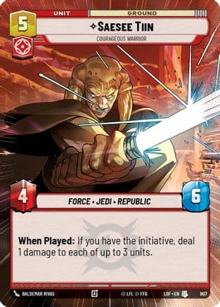 Saesee Tiin - Courageous Warrior (Hyperspace Foil) — Legends of the Force Star Wars: Unlimited card by Baldemar Rivas