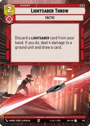 Lightsaber Throw (Hyperspace Foil) — Legends of the Force Star Wars: Unlimited card by Gabriel Gómez Almenzar