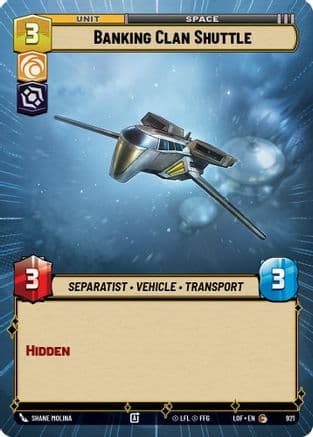Banking Clan Shuttle (Hyperspace Foil) — Legends of the Force Star Wars: Unlimited card by Shane Molina