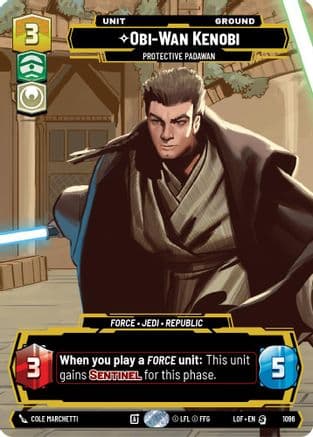 Obi-Wan Kenobi - Protective Padawan (Prestige Foil) — Legends of the Force Star Wars: Unlimited card by Cole Marchetti