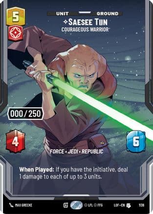 Saesee Tiin - Courageous Warrior (Serialized) — Legends of the Force Star Wars: Unlimited card by Baldemar Rivas