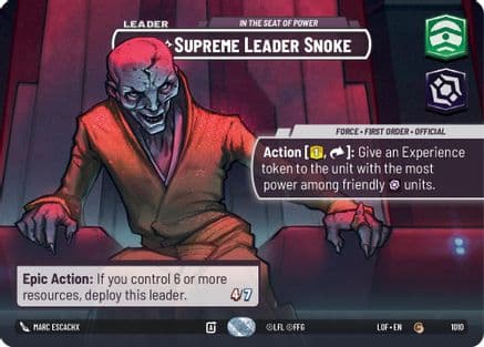 Supreme Leader Snoke - In the Seat of Power (Showcase) — Legends of the Force Star Wars: Unlimited card by Marc Escachx