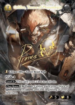 Geldus, Terror of Dorumegia (CSR) — Supporter Pack 3 Grand Archive TCG card by Primea Studio