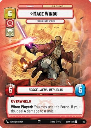 Mace Windu - Leaping into Action (Foil) — Legends of the Force - Weekly Play Promos Star Wars: Unlimited card by KEVIN LIBRANDA