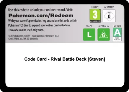Code Card - Rival Battle Deck [Steven] — Miscellaneous Cards & Products