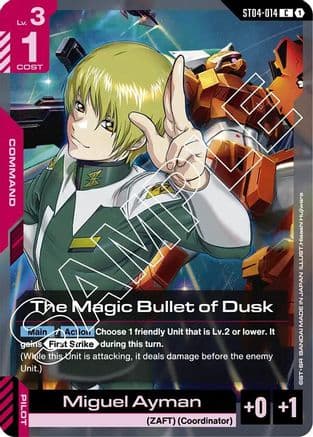 The Magic Bullet of Dusk — Starter Deck 04: SEED Strike Gundam Card Game card by Hisashi Fujiwara