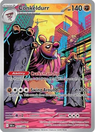 Conkeldurr - 127/086 — SV: Black Bolt Pokémon TCG card by Kazumasa Yasukuni