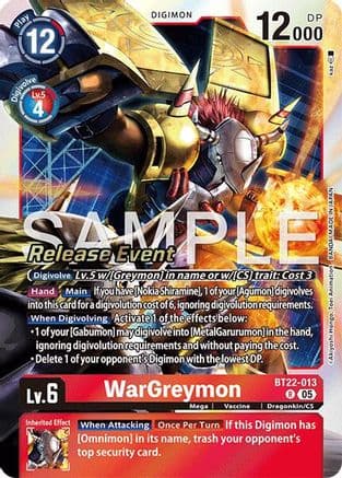 WarGreymon — Cyber Eden Release Event Cards Digimon Card Game card by Akiyoshi Hongo, Toei Animation, BANDAI MADE IN JAPAN