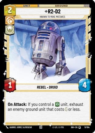 R2-D2 - Known to Make Mistakes — Intro Battle: Hoth Star Wars: Unlimited card by Gabriel Gómez Almenzar