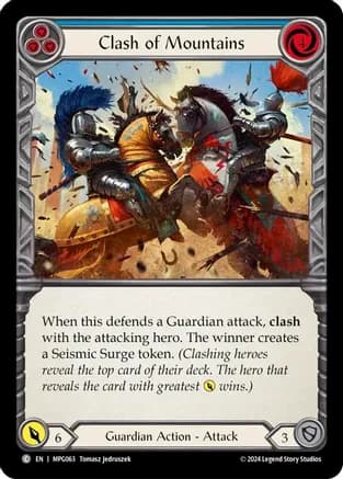 Clash of Mountains (Blue) — Mastery Pack Guardian Flesh and Blood card by Tomasz Jedruszek