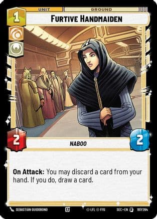 Furtive Handmaiden — Secrets of Power Star Wars: Unlimited card by Sebastián Guidobono