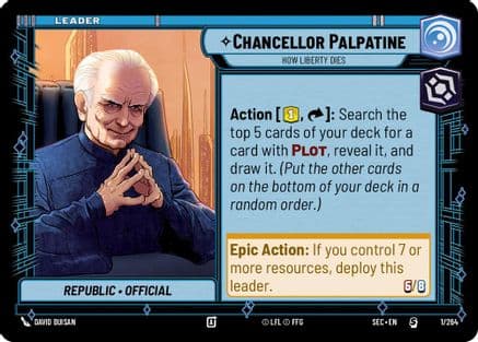 Chancellor Palpatine - How Liberty Dies — Secrets of Power Star Wars: Unlimited card by David Buisan