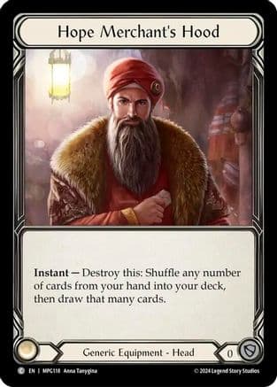 Hope Merchant's Hood — Mastery Pack Guardian Flesh and Blood card by Alexis Tarugo