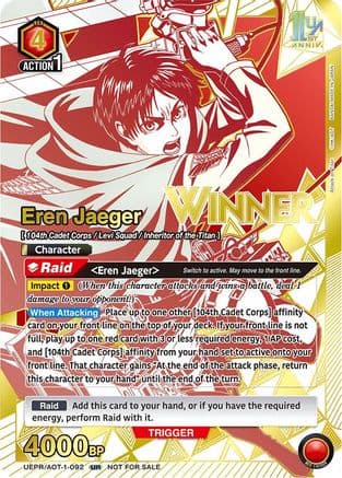 Eren Jaeger (092) (Winner) — Union Arena Promotion Cards