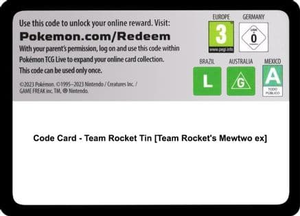Code Card - Team Rocket Tin [Team Rocket's Mewtwo ex] — Miscellaneous Cards & Products