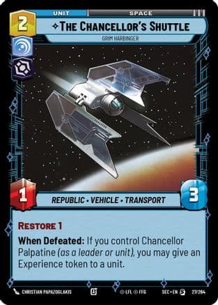 The Chancellor's Shuttle - Grim Harbinger — Secrets of Power Star Wars: Unlimited card by Christian Papazoglakis